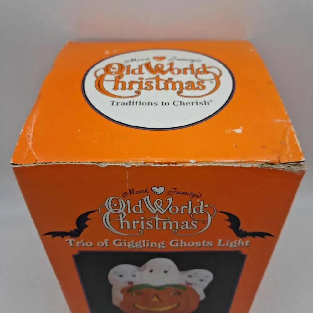 2000 Vintage Old World Christmas Halloween Light Trio of Giggling Ghosts w/ Box